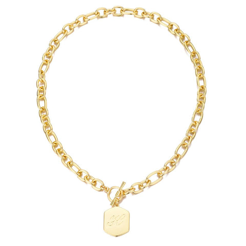 14k Gold Plated Monogram Initial Chunky Toggle Necklace