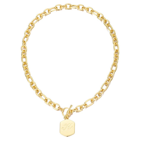 14k Gold Plated Monogram Initial Chunky Toggle Necklace