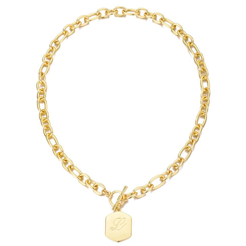 14k Gold Plated Monogram Initial Chunky Toggle Necklace