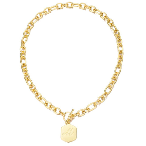 14k Gold Plated Monogram Initial Chunky Toggle Necklace