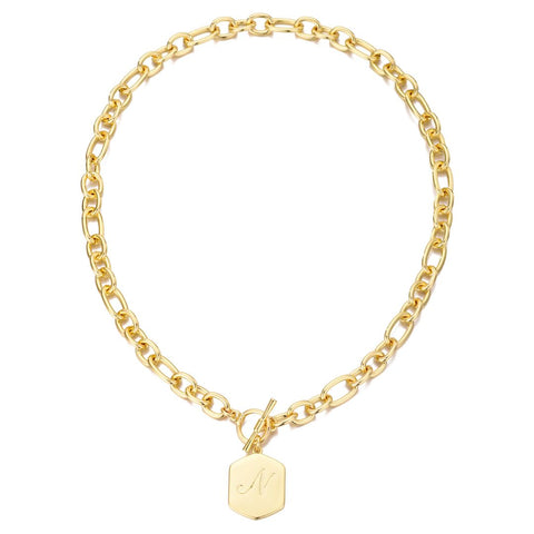 14k Gold Plated Monogram Initial Chunky Toggle Necklace