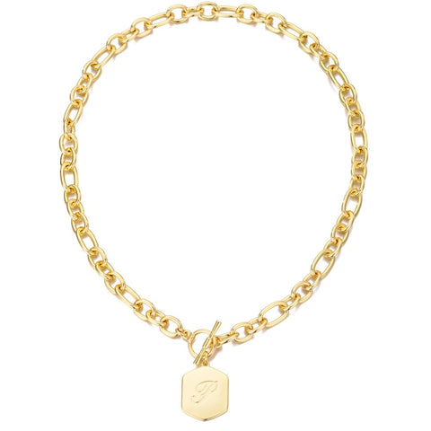 14k Gold Plated Monogram Initial Chunky Toggle Necklace