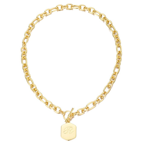 14k Gold Plated Monogram Initial Chunky Toggle Necklace