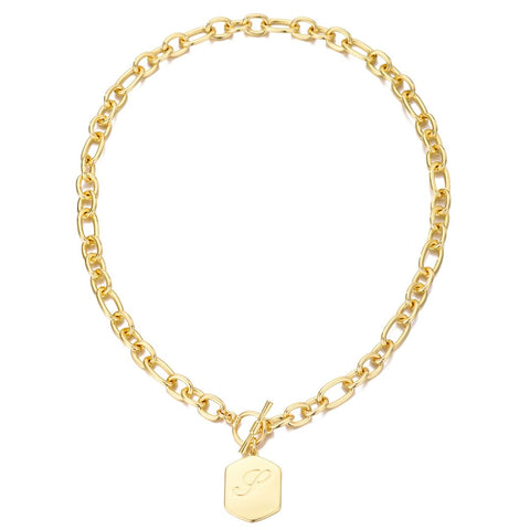 14k Gold Plated Monogram Initial Chunky Toggle Necklace