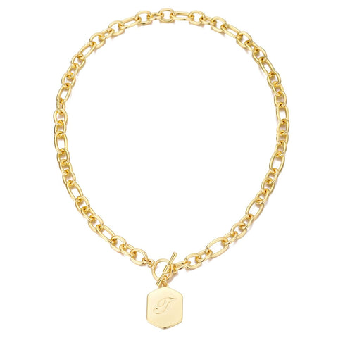 14k Gold Plated Monogram Initial Chunky Toggle Necklace