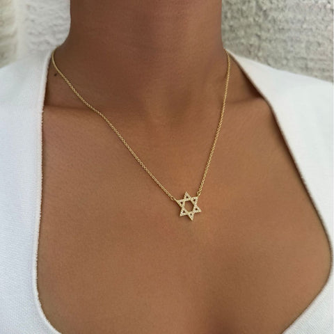 14k Gold Plated CZ Star of David Necklace
