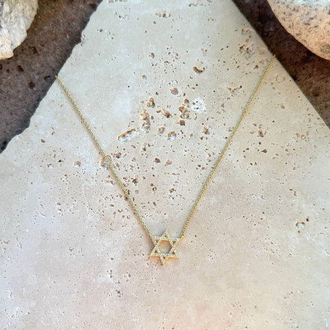 14k Gold Plated CZ Star of David Necklace