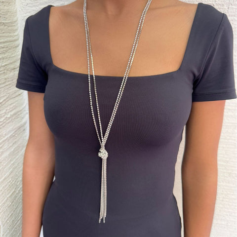 Silver Crystal 32" Tennis Knotted Lariat