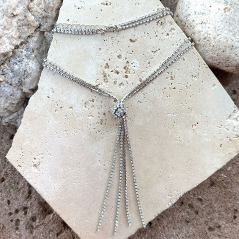 Silver Crystal 32" Tennis Knotted Lariat