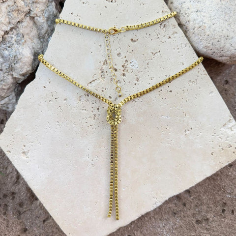 Gold Plated 30" Knotted Box Chain Lariat