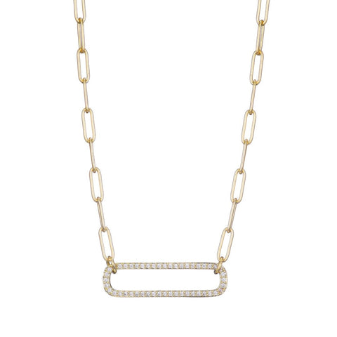 14k Gold Plated CZ Rounded Rectangle Pendant Necklace