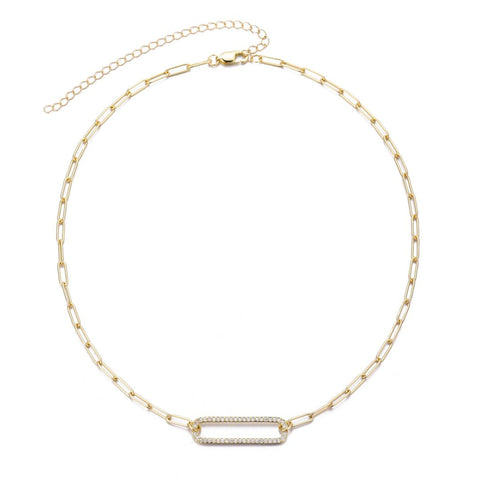 14k Gold Plated CZ Rounded Rectangle Pendant Necklace