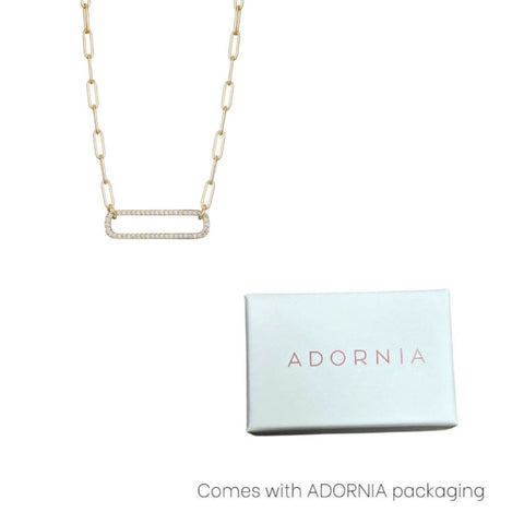14k Gold Plated CZ Rounded Rectangle Pendant Necklace