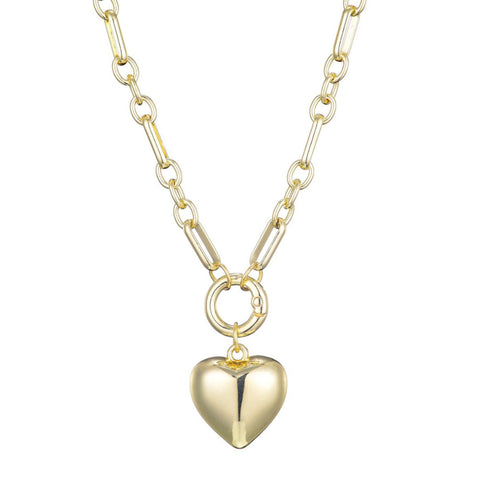 Gold Plated Puffy Heart Link Necklace