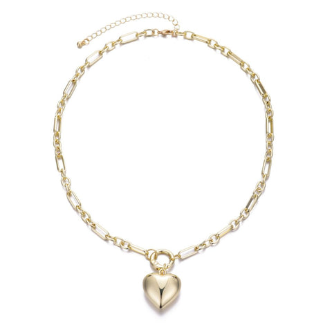 Gold Plated Puffy Heart Link Necklace
