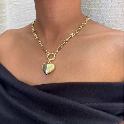 Gold Plated Puffy Heart Link Necklace