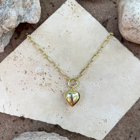 Gold Plated Puffy Heart Link Necklace