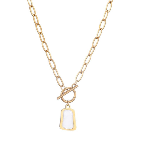 Tarnish Resistant 18k Gold Plated Mother of Pearl Toggle Necklace