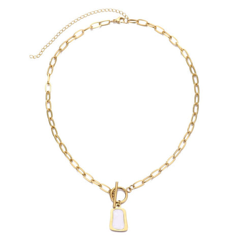Tarnish Resistant 18k Gold Plated Mother of Pearl Toggle Necklace