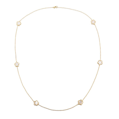 Gold Plated 36" 5-Leaf Clover Mother of Pearl Station Necklace