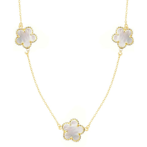 Gold Plated 36" 5-Leaf Clover Mother of Pearl Station Necklace