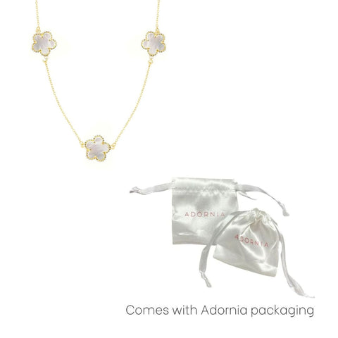 Gold Plated 36" 5-Leaf Clover Mother of Pearl Station Necklace