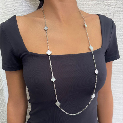 36" Mother of Pearl Flower Station Necklace