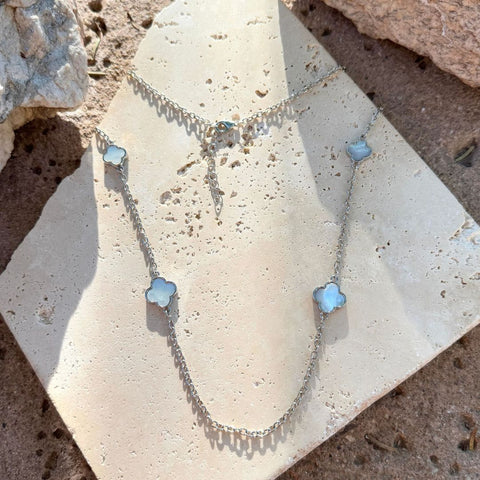 36" Mother of Pearl Flower Station Necklace