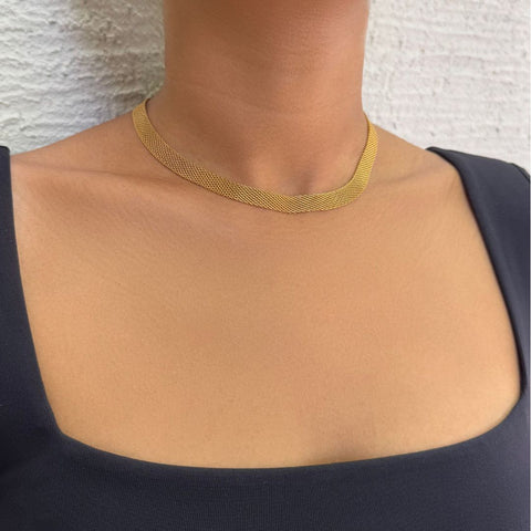 Tarnish Resistant 18k Gold Plated Mesh Chain Necklace