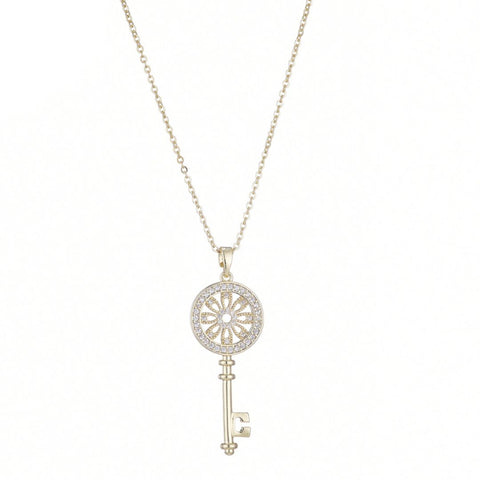 14k Gold Plated Ornate Key Pendant Necklace