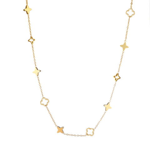 Tarnish Resistant 18k Gold Plated Clover Station Necklace