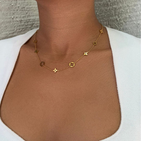 Tarnish Resistant 18k Gold Plated Mixed Clover Necklace