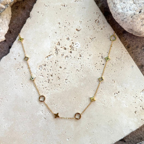 Tarnish Resistant 18k Gold Plated Mixed Clover Necklace