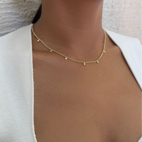 14k Gold CZ Plated Droplet Curb Chain Necklace