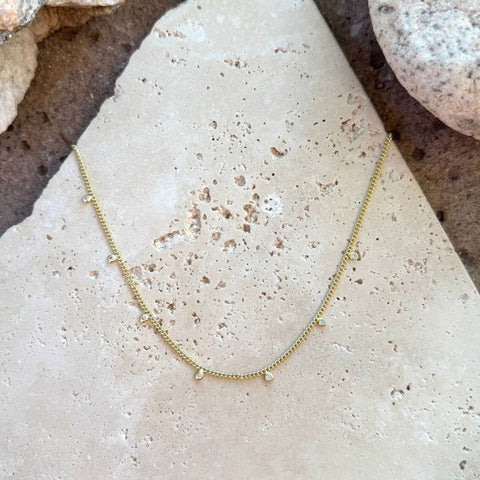 14k Gold CZ Plated Droplet Curb Chain Necklace