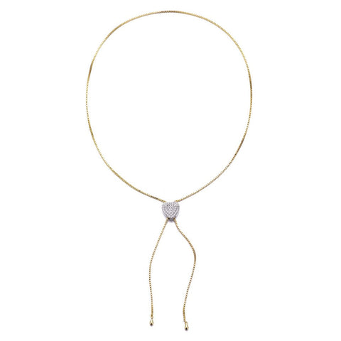 14k Gold Plated CZ Heart Bolo Necklace