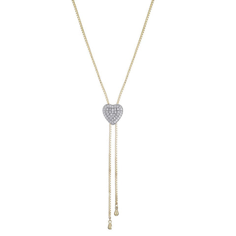 14k Gold Plated CZ Heart Bolo Necklace