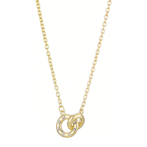 Tarnish Resistant 18k Gold Plated CZ Locking Rings Necklace