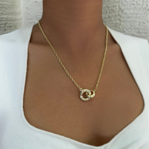 Tarnish Resistant 18k Gold Plated CZ Locking Rings Necklace