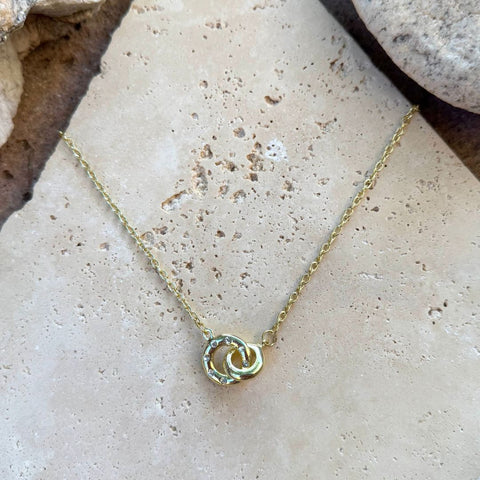 Tarnish Resistant 18k Gold Plated CZ Locking Rings Necklace