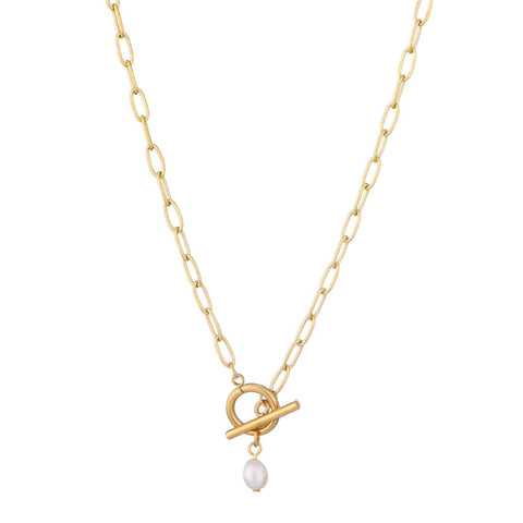 Tarnish Resistant 18k Gold Plated Freshwater Pearl Toggle Necklace