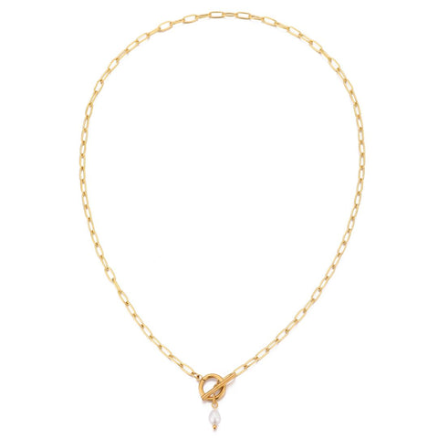 Tarnish Resistant 18k Gold Plated Freshwater Pearl Toggle Necklace