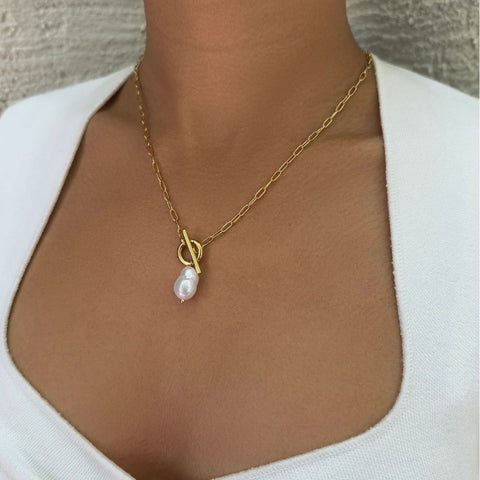 Tarnish Resistant 18k Gold Plated Freshwater Pearl Toggle Necklace