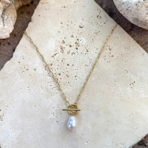 Tarnish Resistant 18k Gold Plated Freshwater Pearl Toggle Necklace