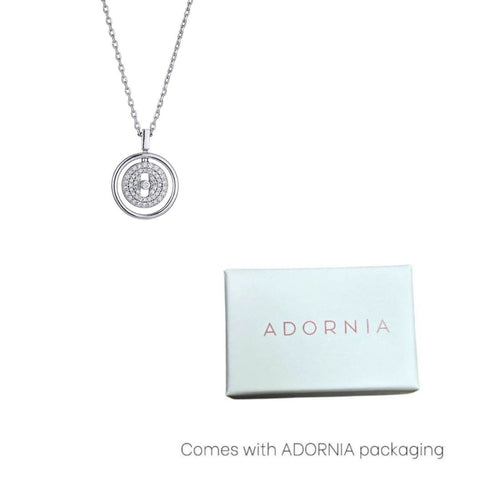 Silver Plated CZ Dancing Stone Disc Pendant Necklace
