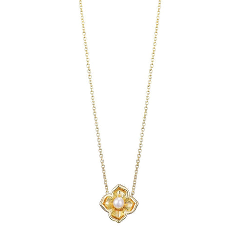 14k Gold Plated Flower Encased Freshwater Pearl Necklace