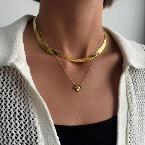 14k Gold Plated Flower Encased Freshwater Pearl Necklace