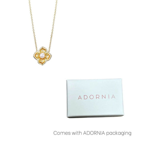 14k Gold Plated Flower Encased Freshwater Pearl Necklace