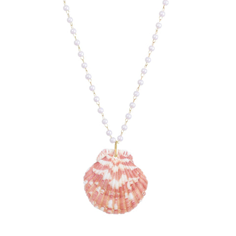 14k Gold Plated Pink Shell Rosary Pearl Necklace