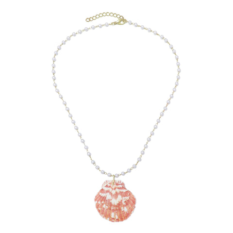 14k Gold Plated Pink Shell Rosary Pearl Necklace
